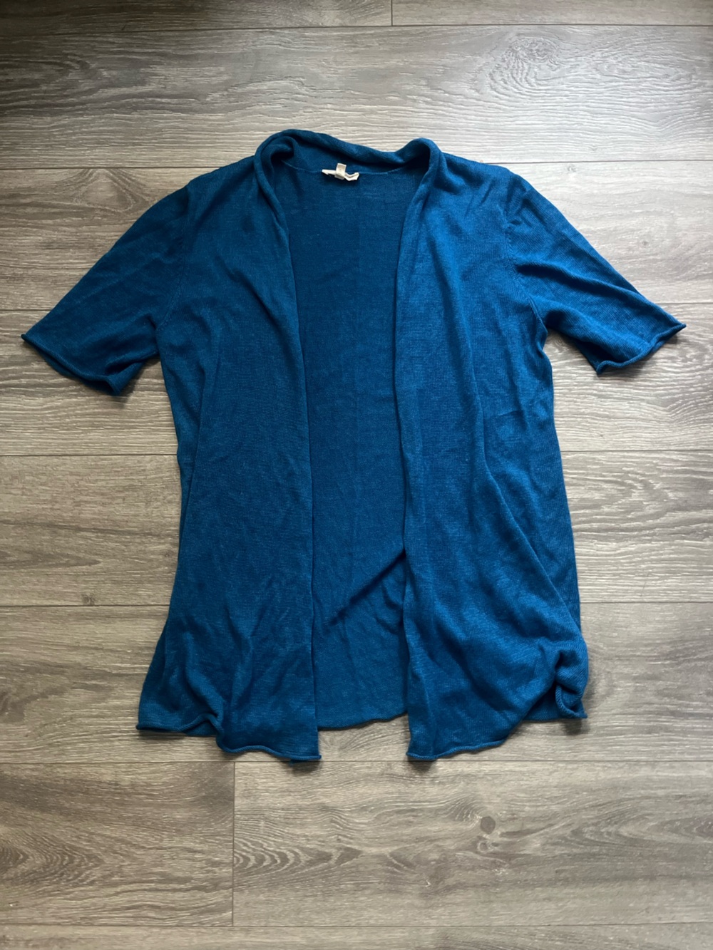 Eileen Fisher Blue 100% Linen Short Sleeve Open Cardigan Sweater Colorful Size L